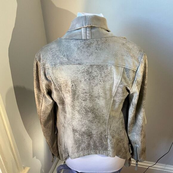 BNCI Waterfall Open Cardigan Jacket. Small. Greyish/tan. Velour/faux sueded leat - Picture 7 of 11